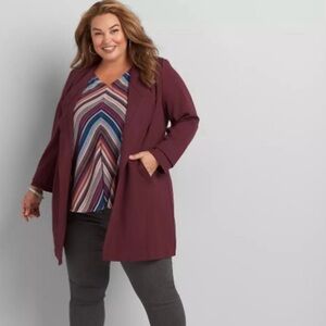 Lane Bryant Ponte Open Front Jacket Burgundy Size 18/20